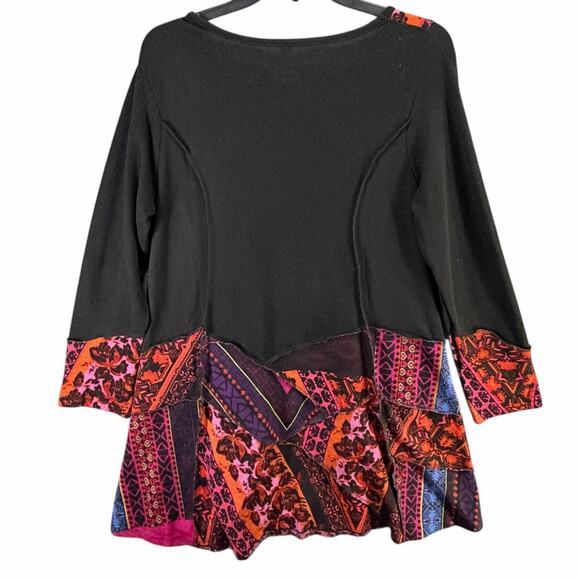 Sacred Threads Tunic Top M Black Orange Patchwork Festival Art To Wear Lagenlook - Picture 5 of 16